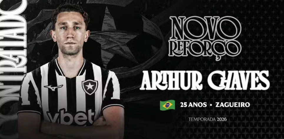 Botafogo anuncia zagueiro Arthur Chaves como novo reforço